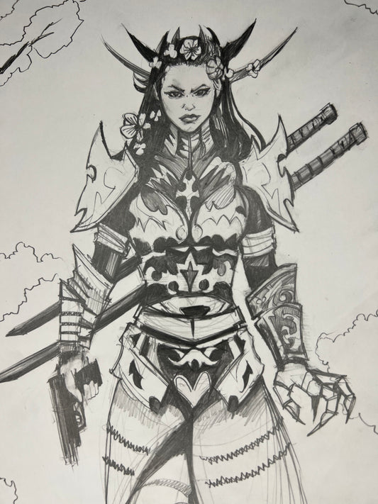 'Warrior Queen' pencil illustration by Venamis Eli Hyder