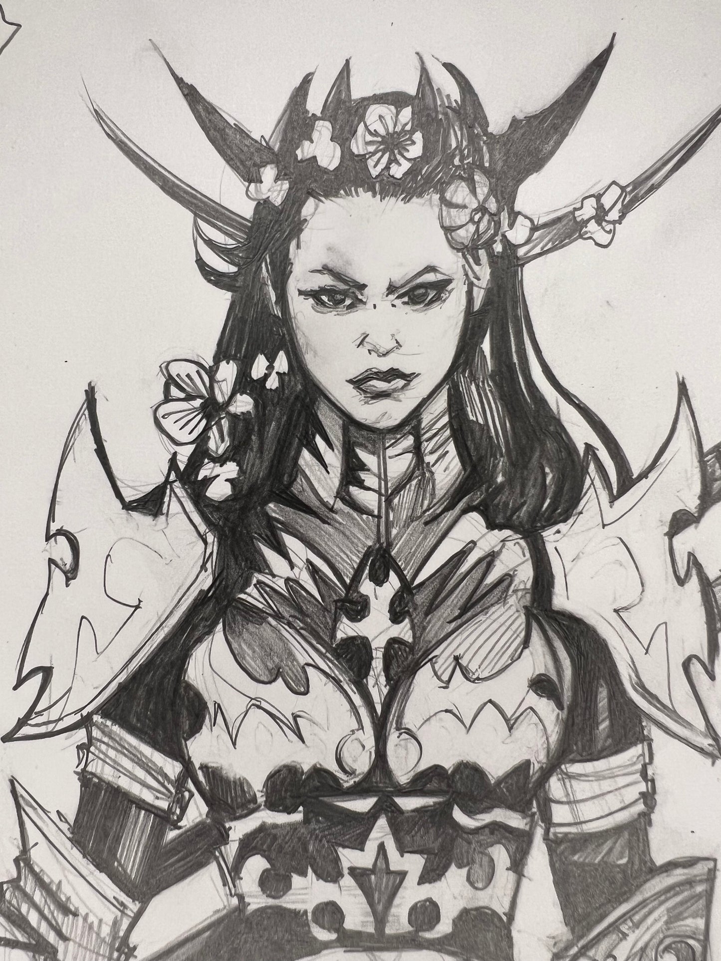 'Warrior Queen' pencil illustration by Venamis Eli Hyder