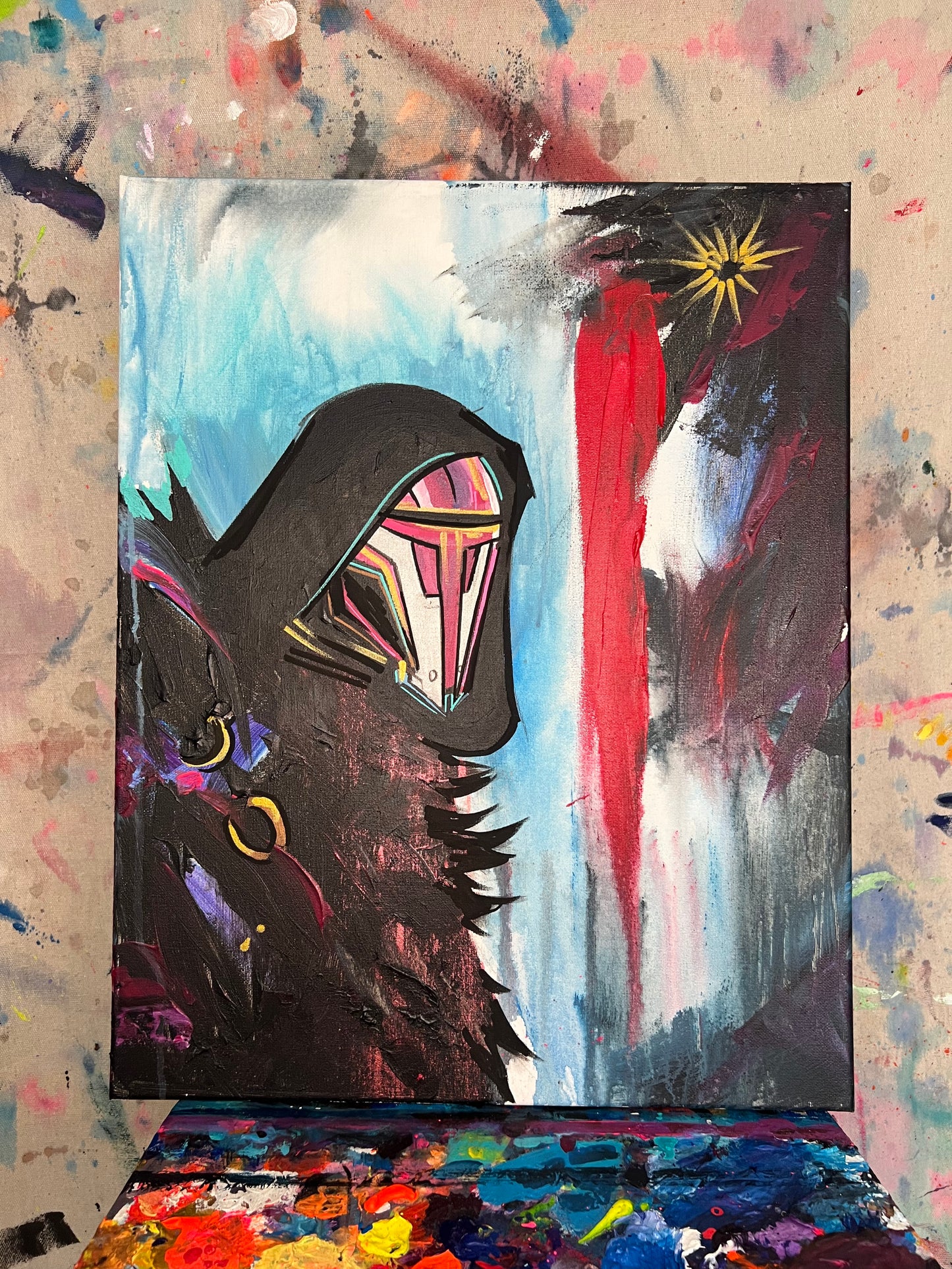 'Revan Red' original handmade canvas painting by Venamis Eli Hyder