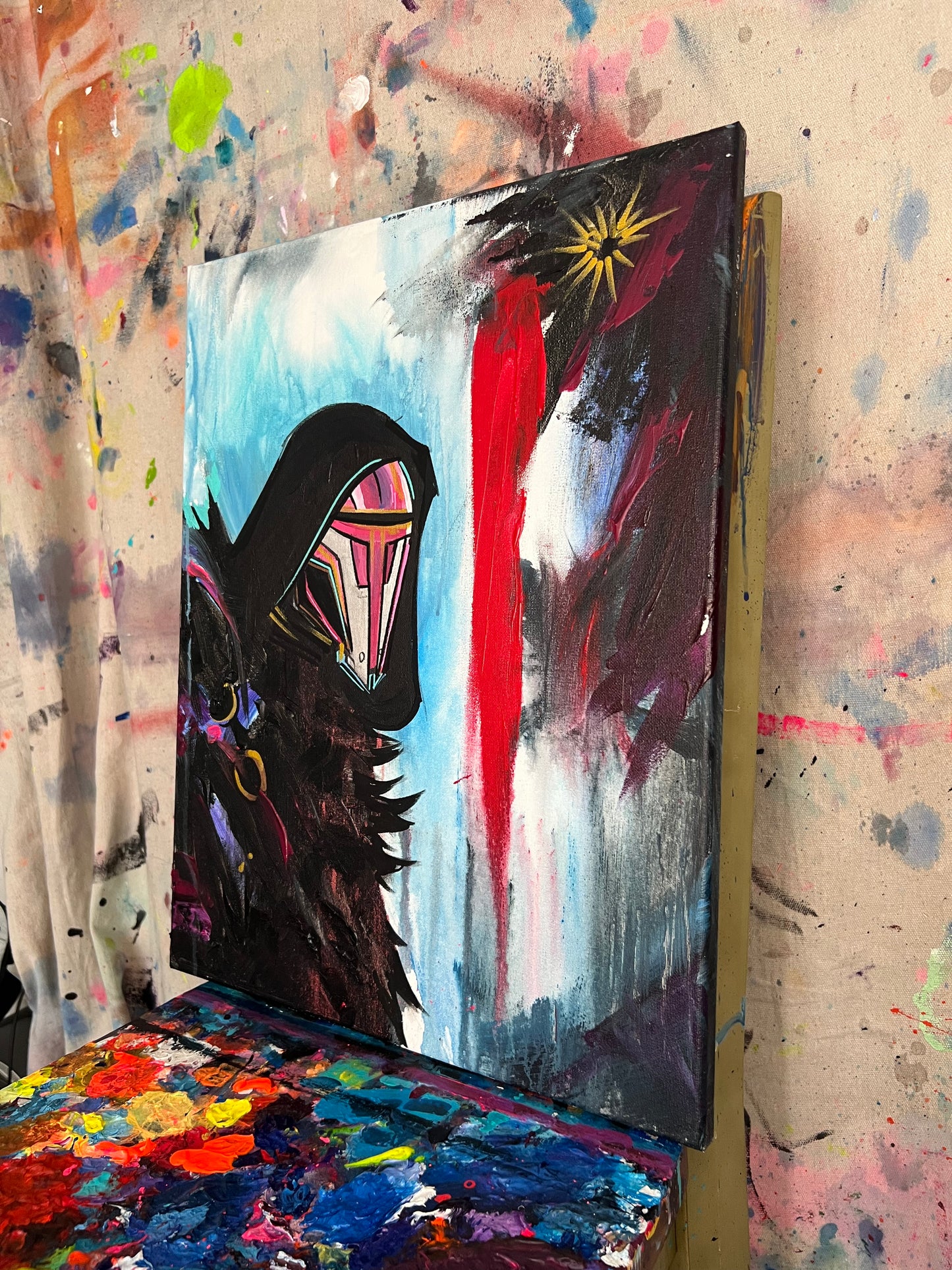 'Revan Red' original handmade canvas painting by Venamis Eli Hyder