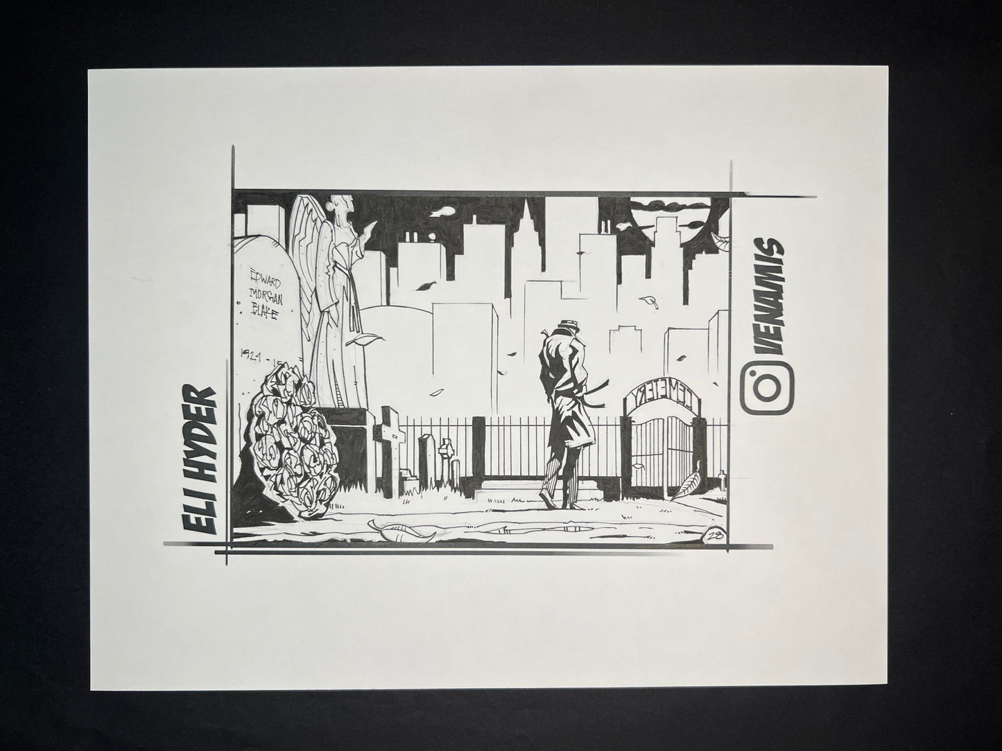 'Rorschach in the Graveyard' original ink drawing by Venamis Eli Hyder