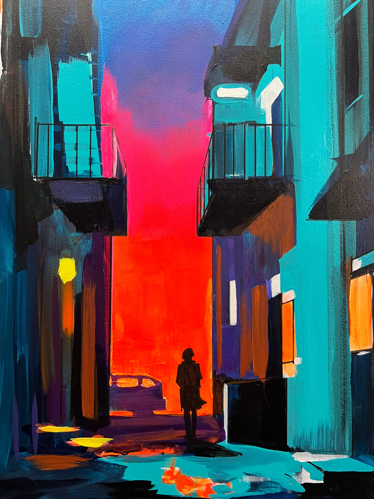Neon Alley 1 original painting closeup